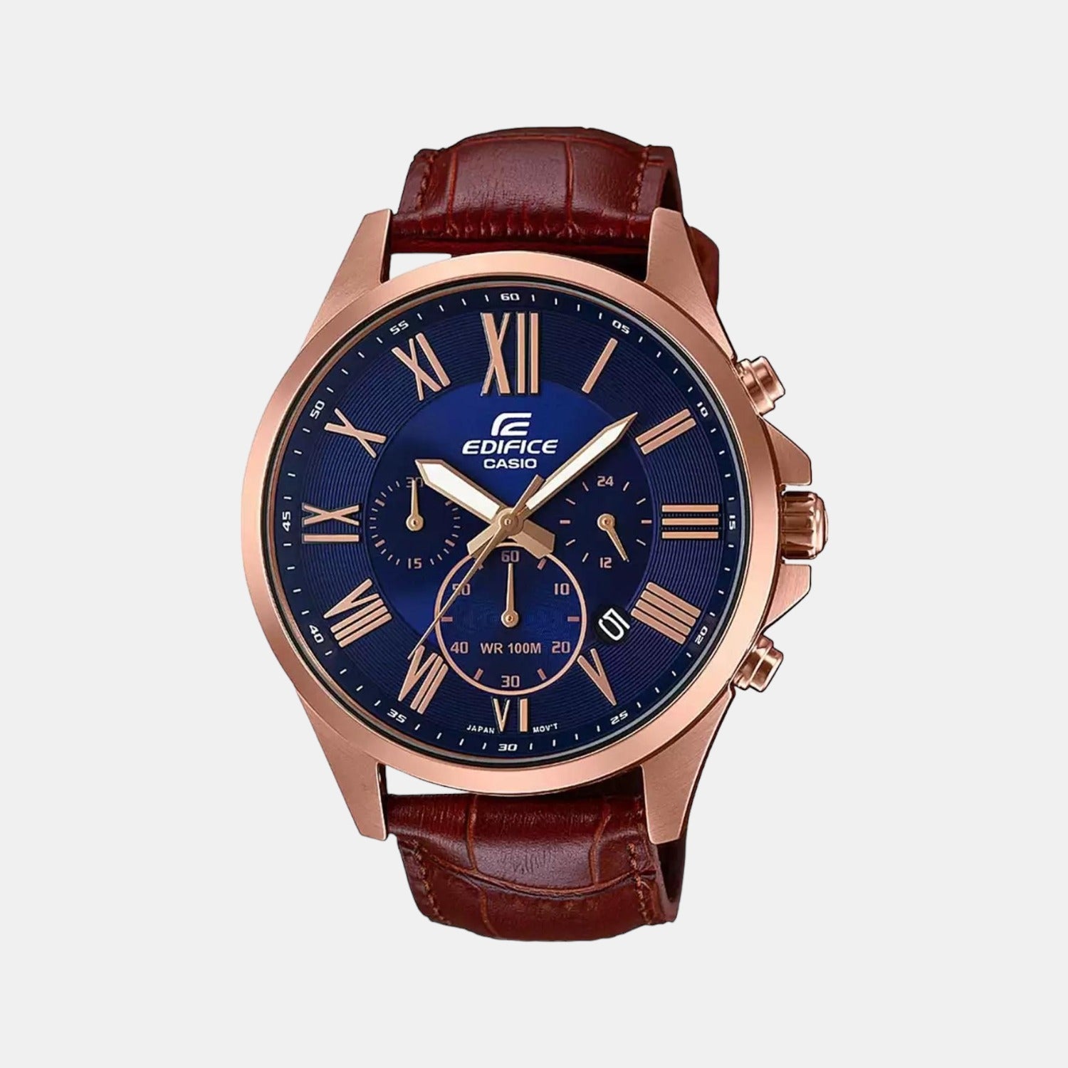 Edifice Men Quartz Black Dial Chronograph Leather Watch EX347