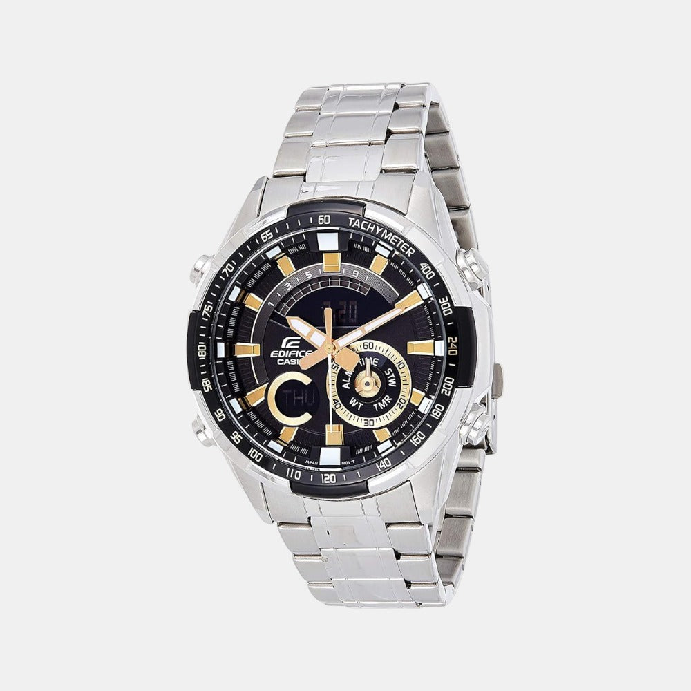 Edifice Men Quartz Black Dial Chronograph Stainless Steel Watch EX353