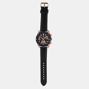 Edifice Men Quartz Black Dial Chronograph Leather Watch EX393
