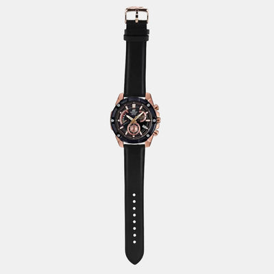 Edifice Men Quartz Black Dial Chronograph Leather Watch EX393