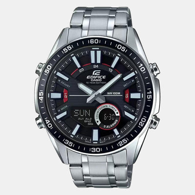 Edifice Men Quartz Black Dial Analog Stainless Steel Watch EX438