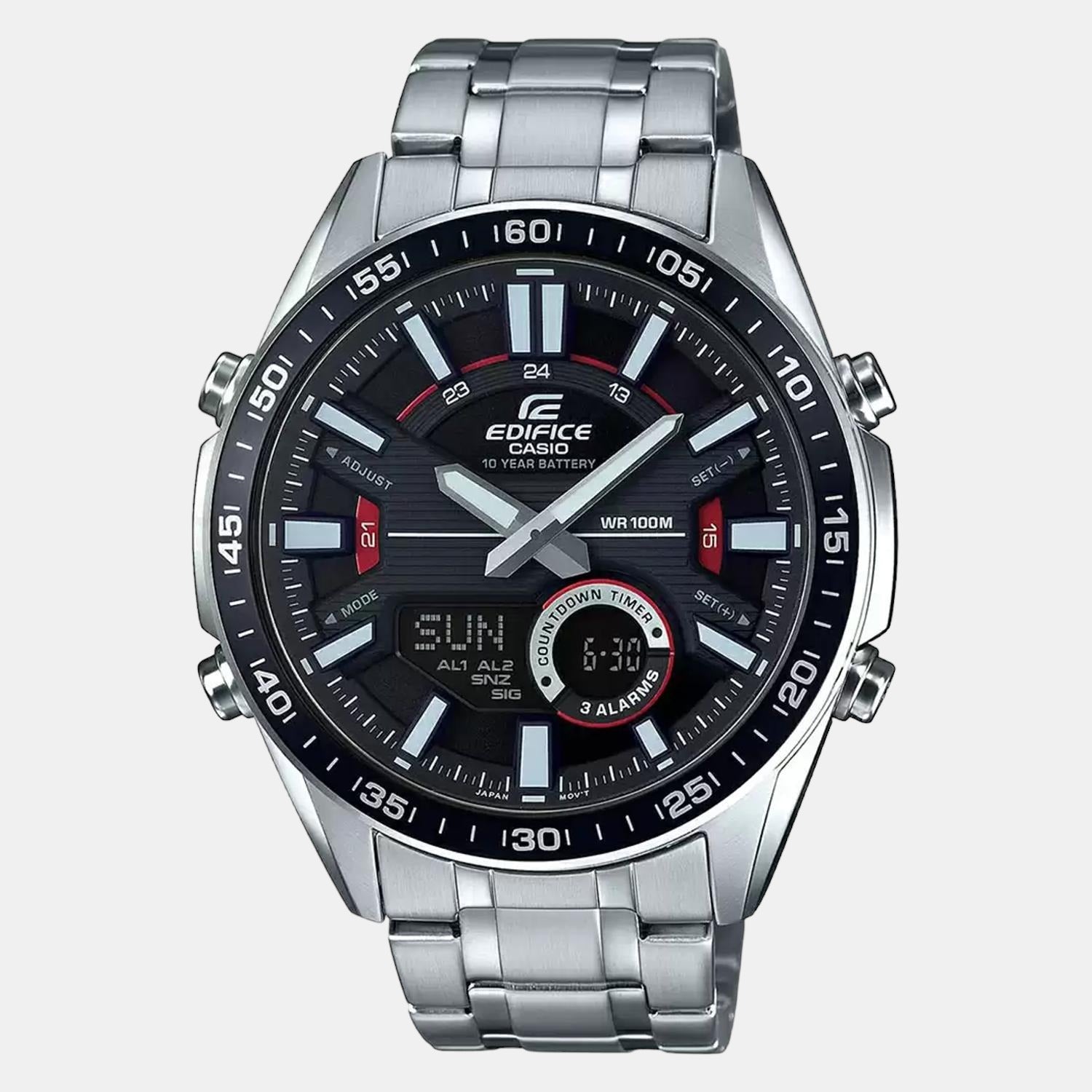 Edifice Men Quartz Black Dial Analog Stainless Steel Watch EX438