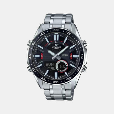 Edifice Men Quartz Black Dial Analog Stainless Steel Watch EX438