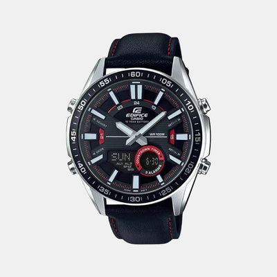 Edifice Men Quartz Black Dial Analog-Digital Leather Watch EX441