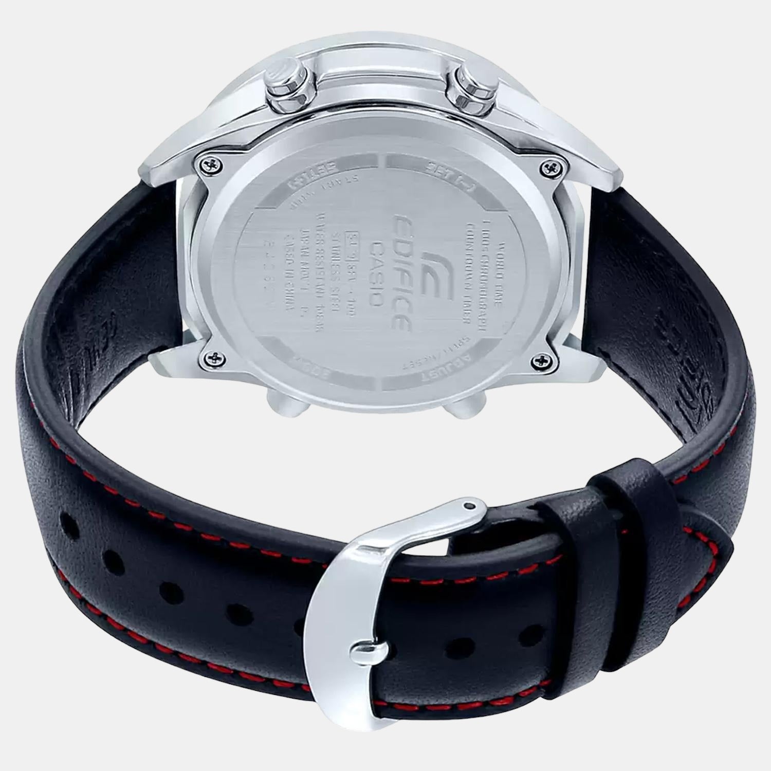 Edifice Men Quartz Black Dial Analog-Digital Leather Watch EX441