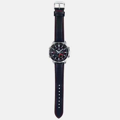 Edifice Men Quartz Black Dial Analog-Digital Leather Watch EX441