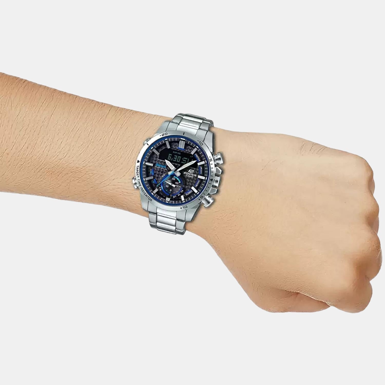 Edifice Men Quartz Two Tone Dial Analog-Digital Stainless Steel Watch EX450