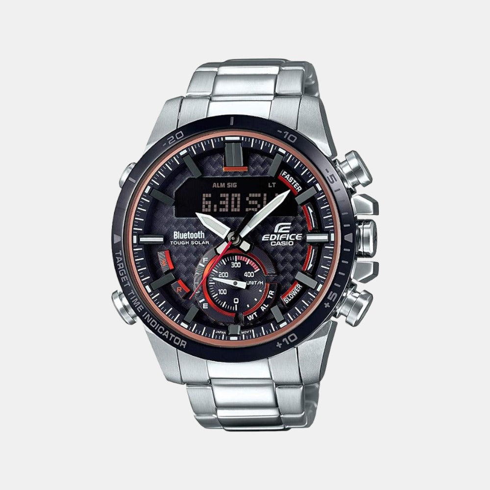 Edifice Men Quartz Black Dial Analog-Digital Stainless Steel Watch EX451