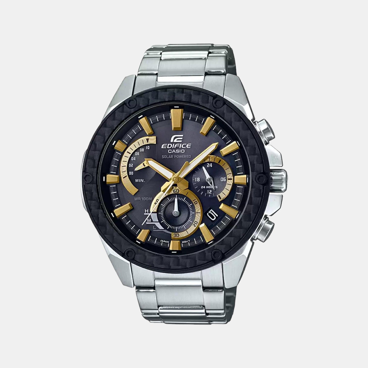 Edifice Men Quartz Black Dial Chronograph Stainless Steel Watch EX454