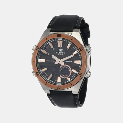 Edifice Men Quartz Black Dial Analog-Digital Leather Watch EX459
