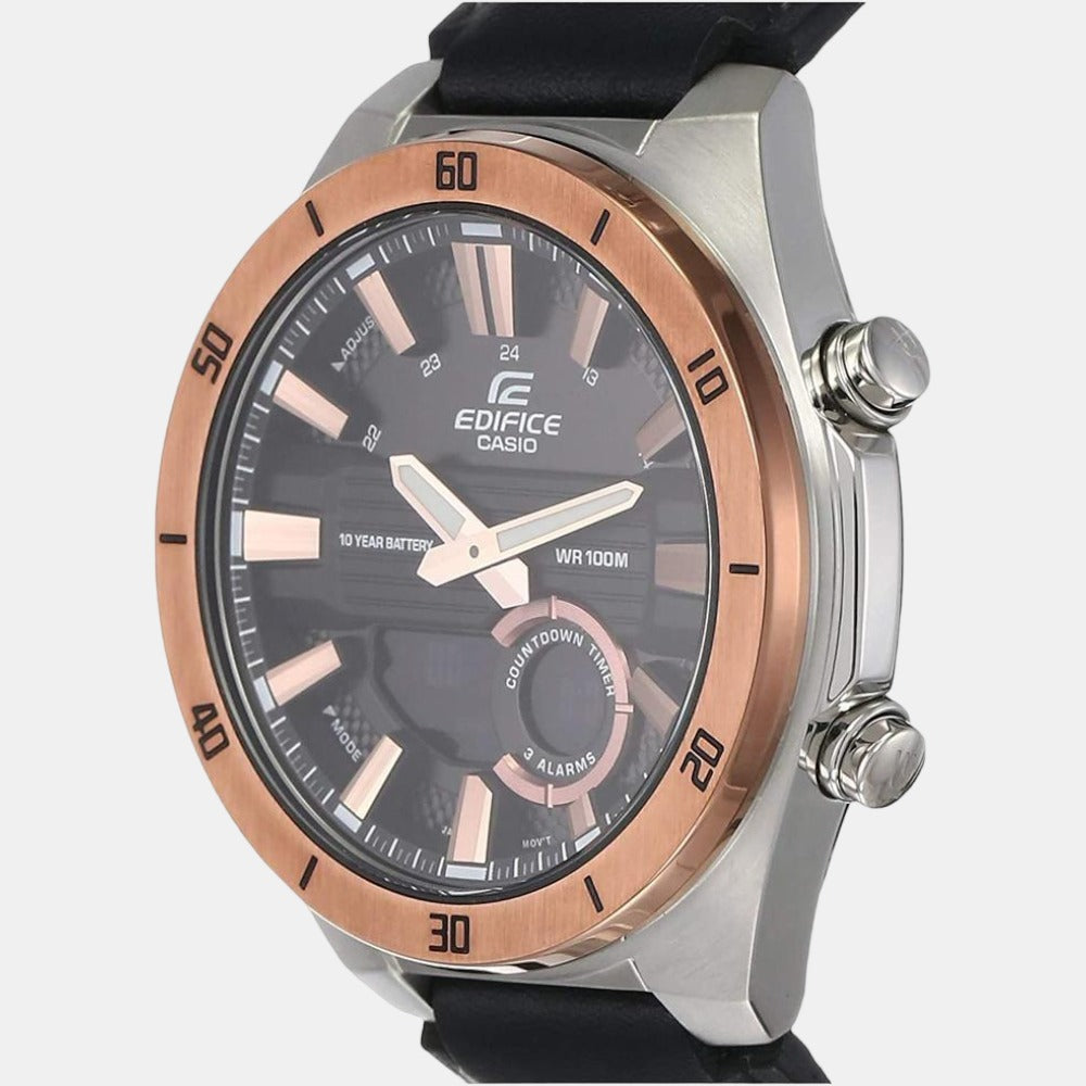 Edifice Men Quartz Black Dial Analog-Digital Leather Watch EX459