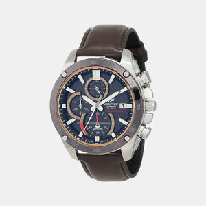 Edifice Men Quartz Black Dial Chronograph Leather Watch EX464