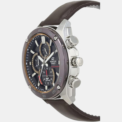 Edifice Men Quartz Black Dial Chronograph Leather Watch EX464