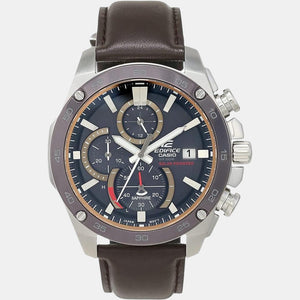 Edifice Men Quartz Black Dial Chronograph Leather Watch EX464