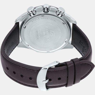 Edifice Men Quartz Black Dial Chronograph Leather Watch EX464