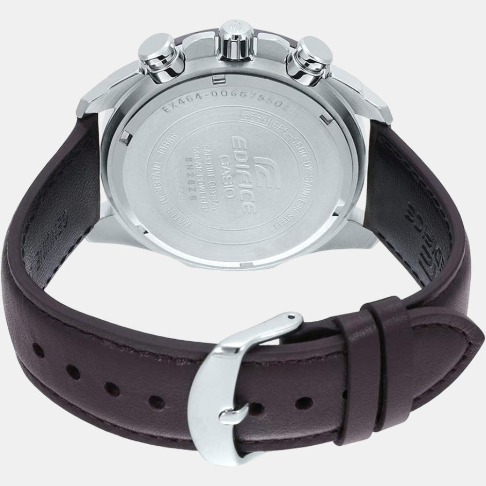 Edifice Men Quartz Black Dial Chronograph Leather Watch EX464