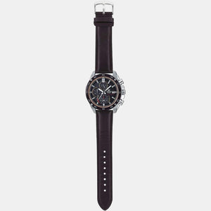 Edifice Men Quartz Black Dial Chronograph Leather Watch EX464