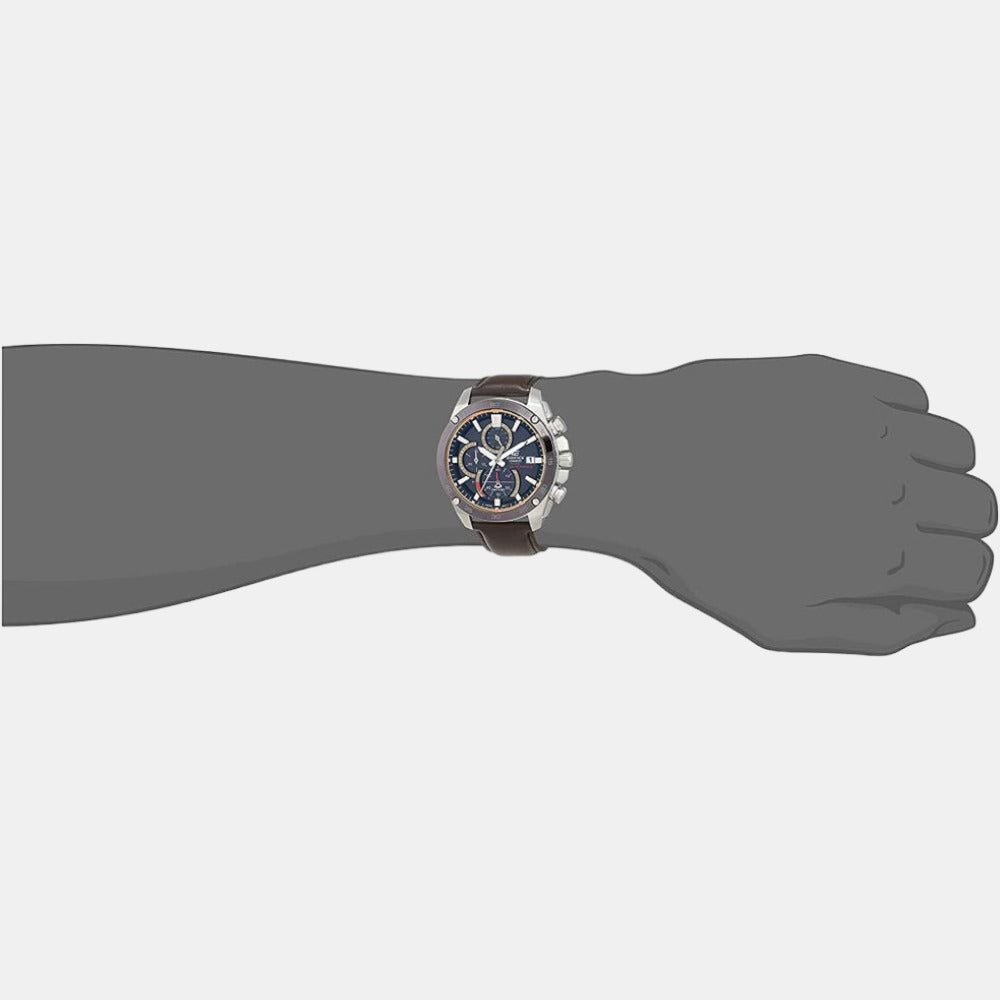Edifice Men Quartz Black Dial Chronograph Leather Watch EX464