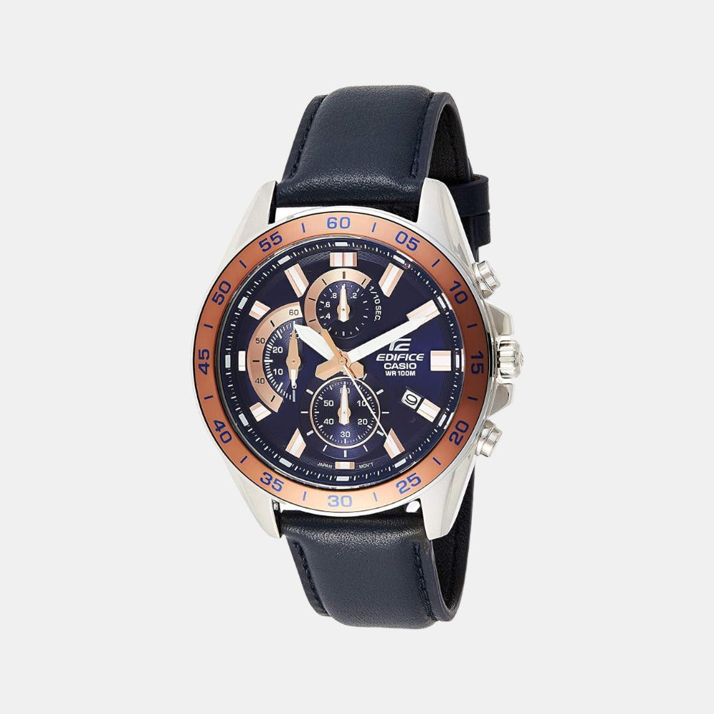 Edifice Men Quartz Two Tone Dial Chronograph Leather Watch EX496