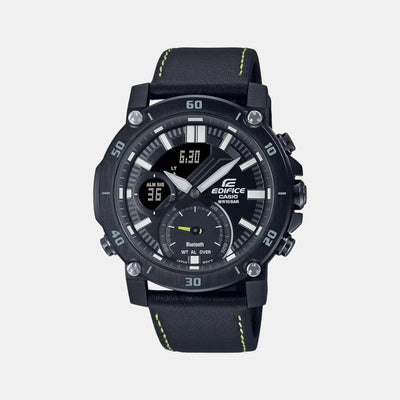 Edifice Men Quartz Black Dial Analog-Digital Leather Watch EX523