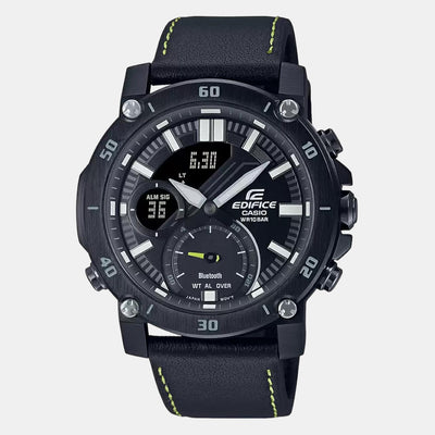 Edifice Men Quartz Black Dial Analog-Digital Leather Watch EX523