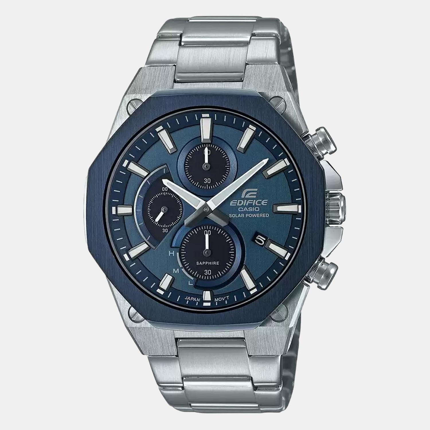 Edifice Men Quartz Blue Dial Chronograph Stainless Steel Watch EX528