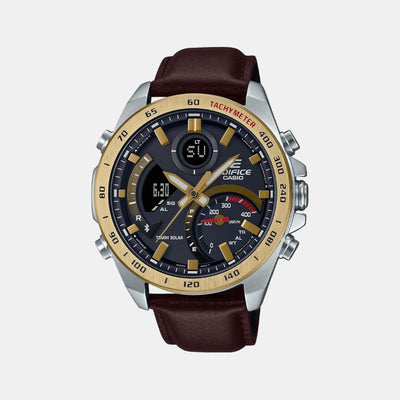 Edifice Men Quartz Black Dial Analog-Digital Leather Watch EX530
