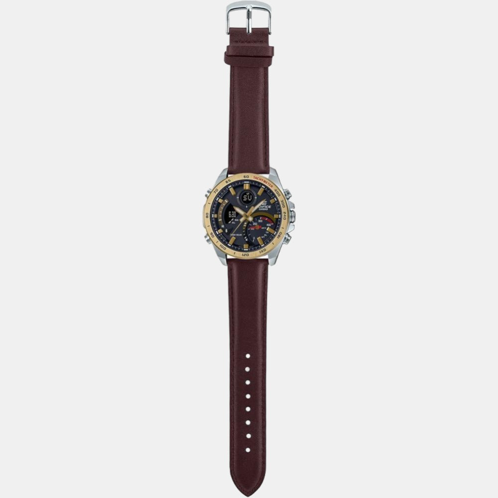 Edifice Men Quartz Black Dial Analog-Digital Leather Watch EX530
