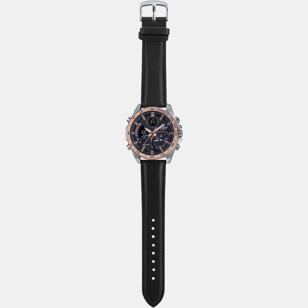 Edifice Men Quartz Black Dial Analog-Digital Leather Watch EX531