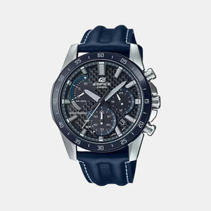 Edifice Men Quartz Black Dial Chronograph Leather Watch EX535