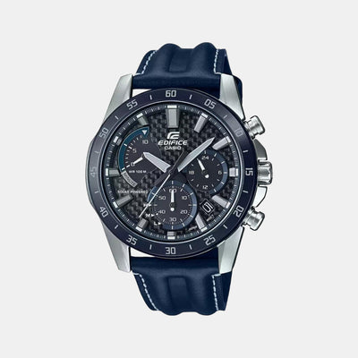 Edifice Men Quartz Black Dial Chronograph Leather Watch EX535