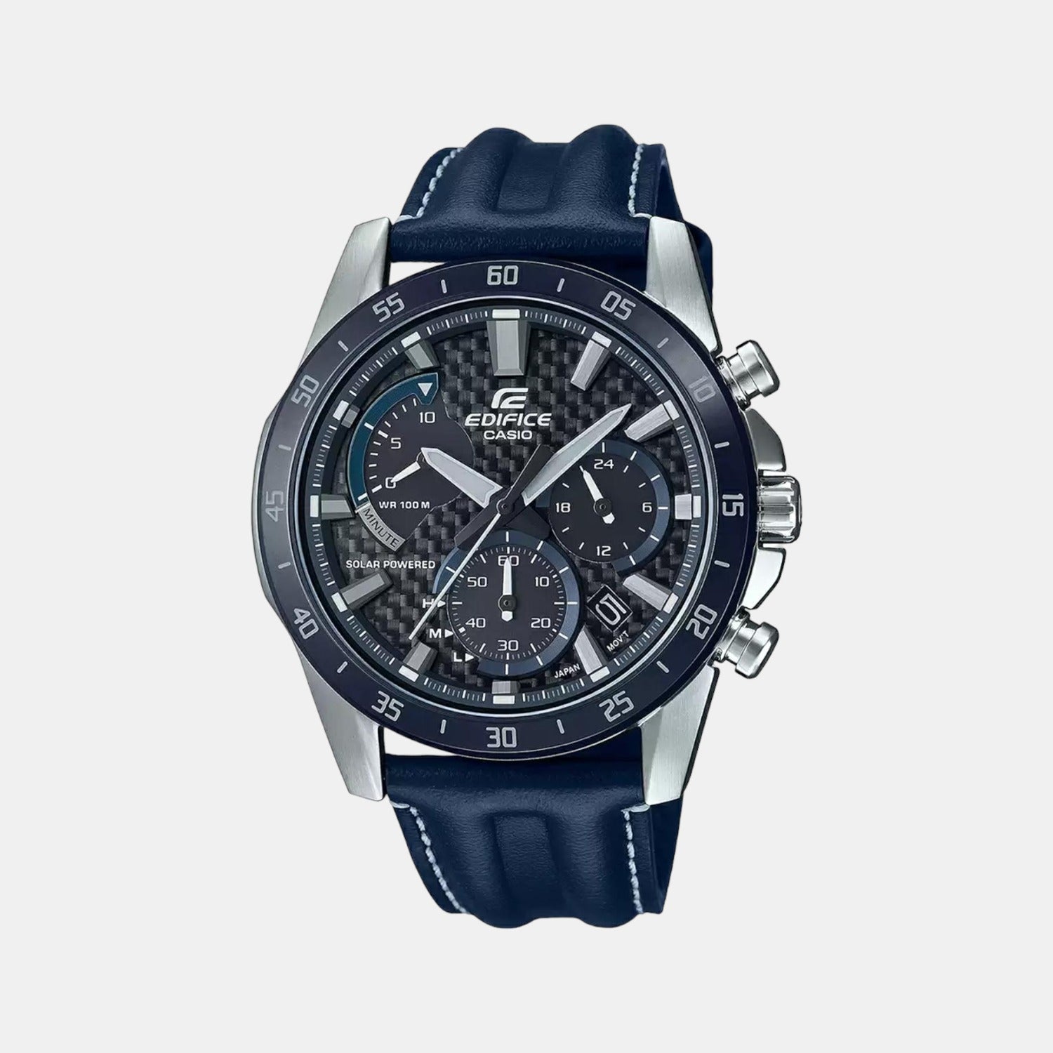 Edifice Men Quartz Black Dial Chronograph Leather Watch EX535