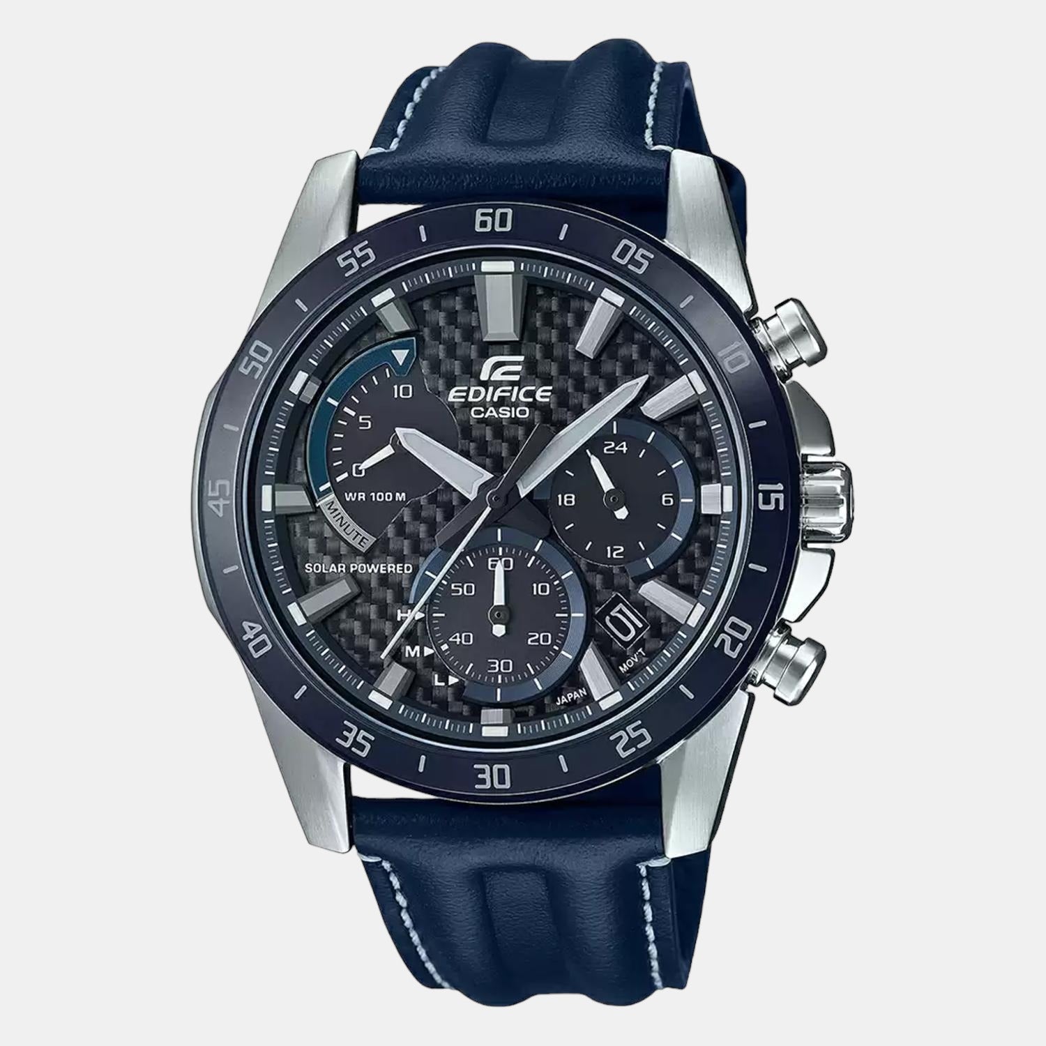 Edifice Men Quartz Black Dial Chronograph Leather Watch EX535