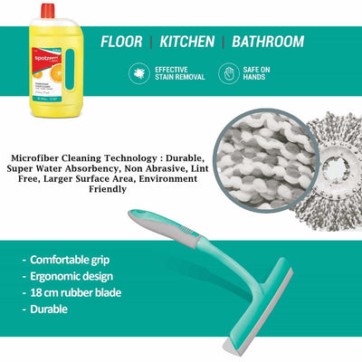 Elegant Mop Floor Cleaning Kit With Added Refill (Spotzero by Milton)