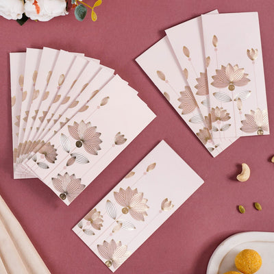 Money Gift Envelope Gold Lotus Set Of 12 Pink