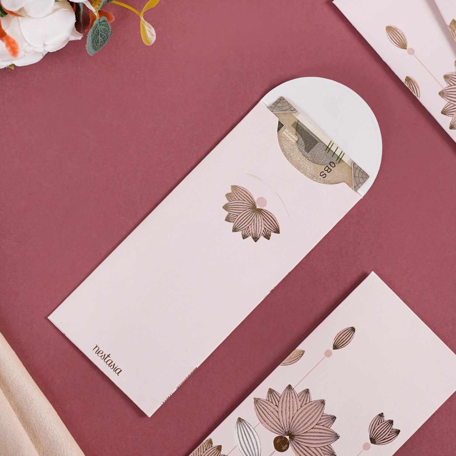 Money Gift Envelope Gold Lotus Set Of 12 Pink