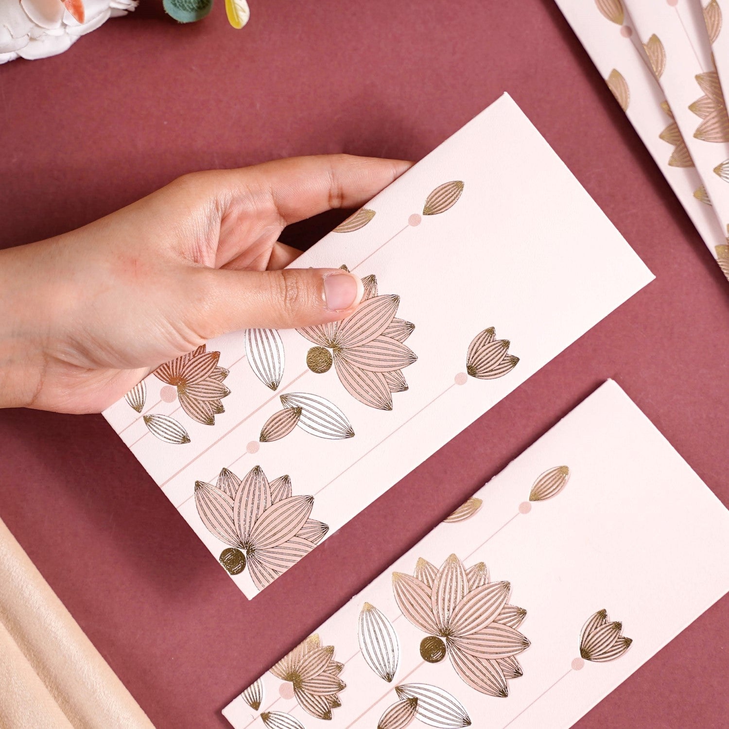 Money Gift Envelope Gold Lotus Set Of 12 Pink