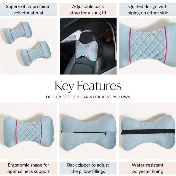 Ergonomic Velvet Car Neck Pillows Set Of 2