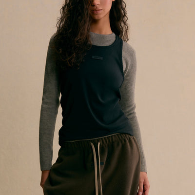 Women's Waffle Fitted Long Sleeve Sweater