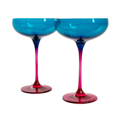 Estelle Colored Champagne Coupe - Set of 2 {Colorblock: Teal + Fuchsia}