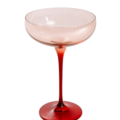 Estelle Colored Champagne Coupe - Set of 2 {Colorblock: Blush Pink + Red}