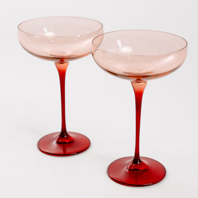 Estelle Colored Champagne Coupe - Set of 2 {Colorblock: Blush Pink + Red}