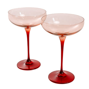 Estelle Colored Champagne Coupe - Set of 2 {Colorblock: Blush Pink + Red}