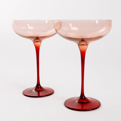 Estelle Colored Champagne Coupe - Set of 2 {Colorblock: Blush Pink + Red}