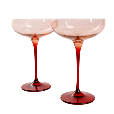 Estelle Colored Champagne Coupe - Set of 2 {Colorblock: Blush Pink + Red}
