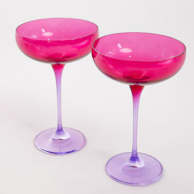 Estelle Colored Champagne Coupe - Set of 2 {Colorblock: Fuchsia + Lavender}