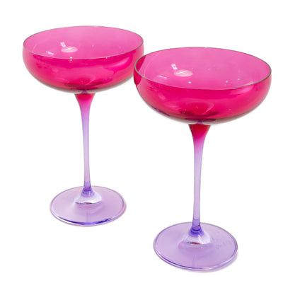 Estelle Colored Champagne Coupe - Set of 2 {Colorblock: Fuchsia + Lavender}
