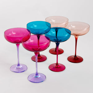 Estelle Colored Champagne Coupe Stemware - Set of 6 {Colorblock Jewel Toned Mixed Set}