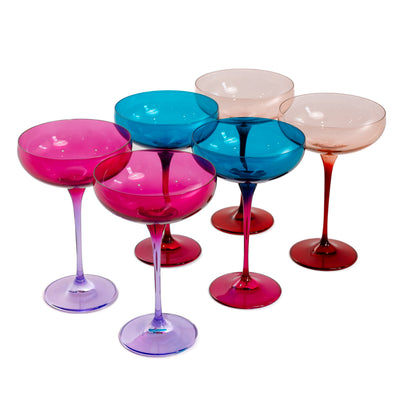 Estelle Colored Champagne Coupe Stemware - Set of 6 {Colorblock Jewel Toned Mixed Set}