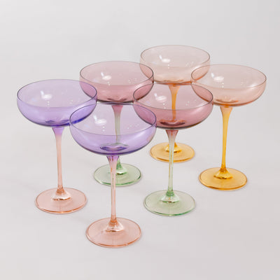 Estelle Colored Champagne Coupe Stemware - Set of 6 {Colorblock Pastel Mixed Set}